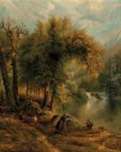Children Fishing In A Mountain River
