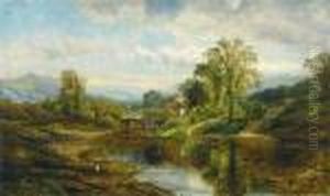 Cows Watering By The Old Mill by Edmund Darch Lewis