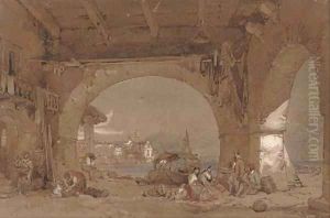 Venetians resting under the arches by Samuel Prout