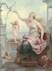 Weighing Cupid against a Butterfly by Henri Pierre Picou