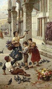 Feeding the Pigeons at Piazza St. Marco, Venice by Antonio Paoletti