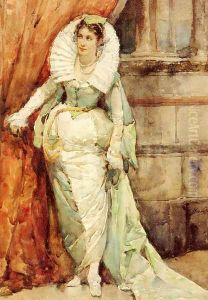 An Elegant Lady In Court Costume, With A Ruff, Full-length, Recto (or A Peasant Girl, full-length, verso) by Francisco Pradilla y Ortiz