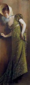 Carrier Belleuse Elegant Woman In A Green Dress by Carrier-belleuse Pierre