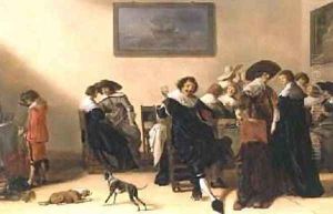 A Merry Group in an Interior, eating and drinking by Anthonie Palamedesz