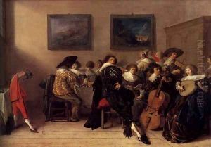 Company Dining and Making Music by Anthonie Palamedesz