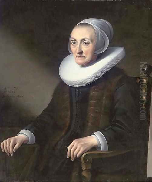 Portrait of a lady, seated half-length, wearing a black dress with a lace ruff - view 1