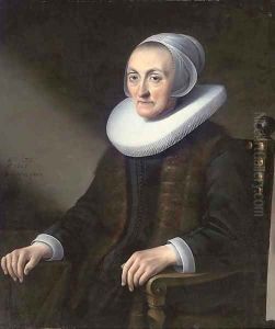 Portrait of a lady, seated half-length, wearing a black dress with a lace ruff by Anthonie Palamedesz