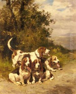 Hunting Dogs on a Forest Path by Charles Olivier De Penne