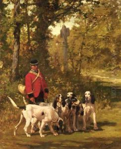 A Huntmaster with his Dogs on a Forest Trail by Charles Olivier De Penne