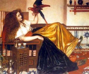 Reclining Woman with a Parrot by Valentine Cameron Prinsep