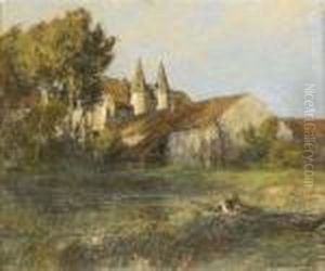 A River Landscape With Boatman by Leon Augustin Lhermitte