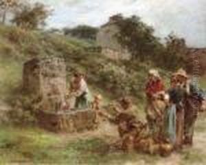 A La Fontaine by Leon Augustin Lhermitte