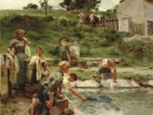 Laveuses Au Lavoir by Leon Augustin Lhermitte