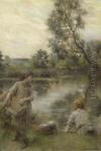 Zwei Wascherinnen An Einem Weiher. thumbnail