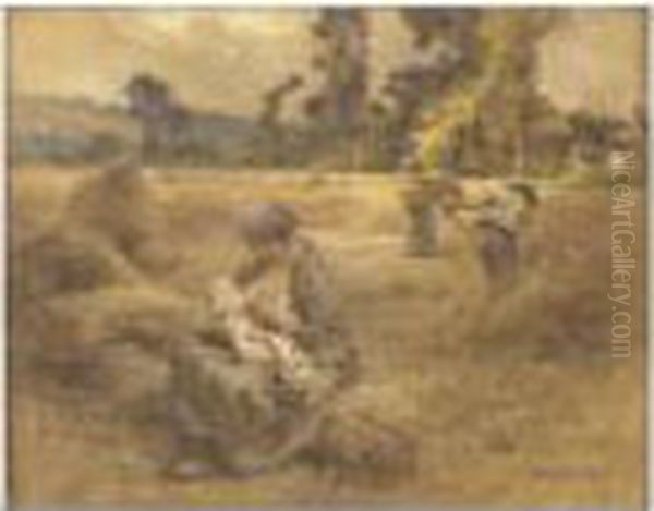 [leon - Augustin Lhermitte, 
Harvest, Mother Nursing, Pastel On Beige Paper, Signed; Old Number No. 
6823 And A Stamp Of The Gallery Gerard Freres] - view 1