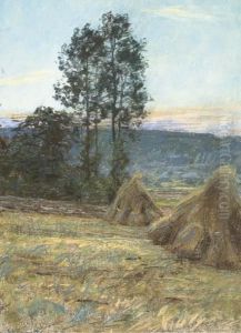 Les Meules, Coucher De Soleil by Leon Augustin Lhermitte