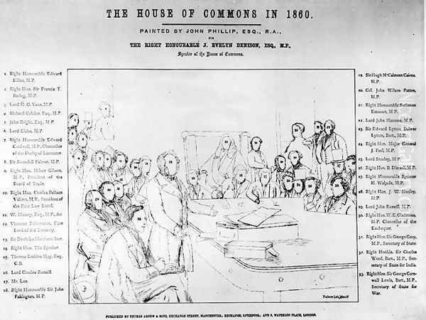 The House of Commons in 1860 Lord Palmerston Addressing the House during the Debate on the Treaty with France, plan of the portraits, engraved by Falkner, 1863 - view 1