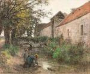 Laveuses Pres Du Petit Pont Du Ru Chailly.