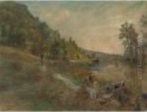 Laveuses A La Marne, Le Matin by Leon Augustin Lhermitte