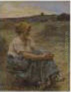 Moissonneuse Le Soir A Mont-saint-pe by Leon Augustin Lhermitte