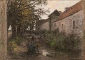 Laveuses, Petit Pont Du Ru Chailly by Leon Augustin Lhermitte