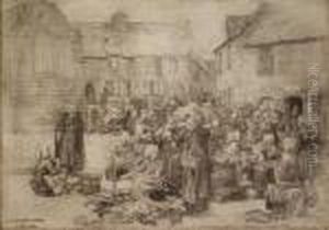 Le March Aux Pommes De Landerneau (the Apple Market Atlanderneau) by Leon Augustin Lhermitte