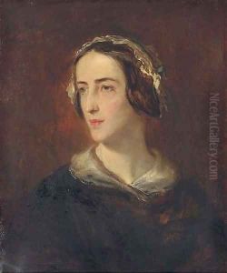 Portrait of the artist's wife, in a black dress with a white collar, half-length by John Phillip