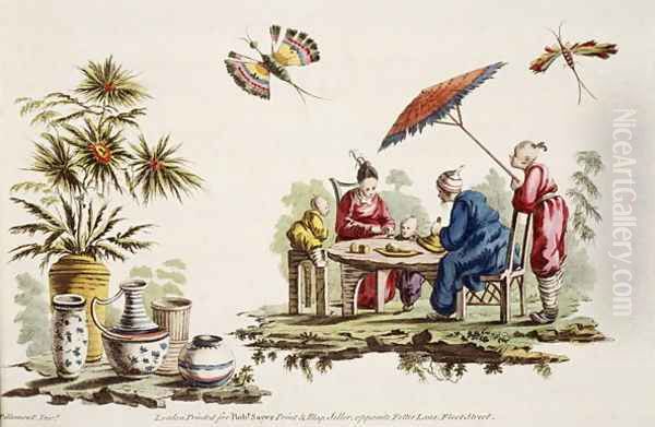 Illustration showing figures wearing Japanese apparel and parasol from For Ladies Amusement..Art of Japanning..Pillement, Jean Baptiste 1728-1808 - view 1