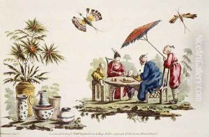 Illustration showing figures wearing Japanese apparel and parasol from For Ladies Amusement..Art of Japanning..Pillement, Jean Baptiste 1728-1808 by Jean-Baptiste Pillement