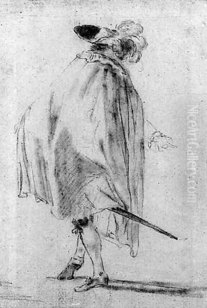 A cloaked man seen from behind - view 1