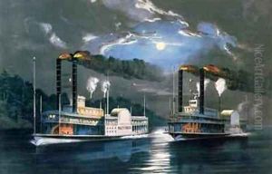 A Midnight Race on the Mississippi, after a drawing by H.D. Manning, pub. by Currier and Ives, New York, 1860 by Frances Flora Bond (Fanny) Palmer