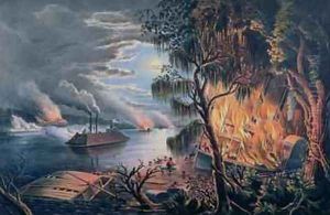 The Mississippi in Time of War, pub. by Currier and Ives, New York, 1865 by Frances Flora Bond (Fanny) Palmer