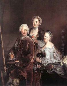 Self-portrait with Daughters 1754 by Antoine Pesne