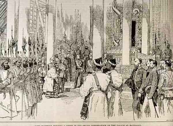 Lord Dufferin Holding Levee in the Grand Throne Room of the Palace at Mandalay, from The Illustrated London News, 4th March 1886 - view 1