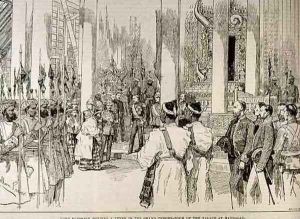 Lord Dufferin Holding Levee in the Grand Throne Room of the Palace at Mandalay, from The Illustrated London News, 4th March 1886 Lord Dufferin Holding Levee in the Grand Throne Room of the Palace at Mandalay, from The Illustrated London News, 4th March 1886