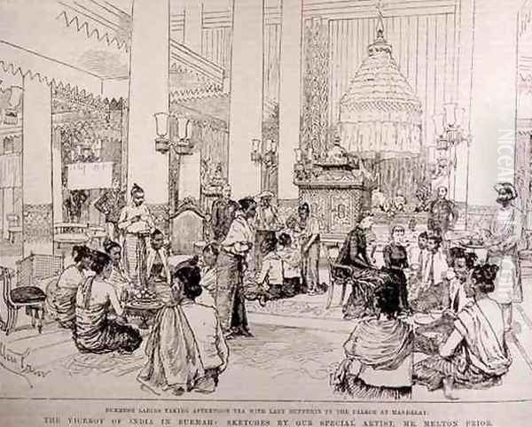 The Viceroy of India in Burmah Burmese Ladies Taking Tea with Lady Dufferin in the Palace at Mandalay, from The Illustrated London News, 4th March 1886 - view 1