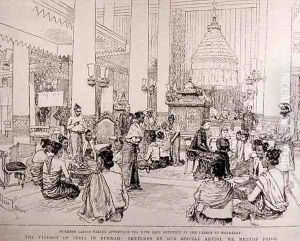 The Viceroy of India in Burmah Burmese Ladies Taking Tea with Lady Dufferin in the Palace at Mandalay, from The Illustrated London News, 4th March 1886 by Melton Prior