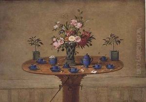 Still life with a vase of flowers and a tea service, 1810 by Jean-Louis Prevost