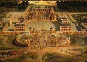 View of the Chateau, Gardens and Park of Versailles from the Avenue de Paris, detail of the Chateau, 1668 by Pierre Patel