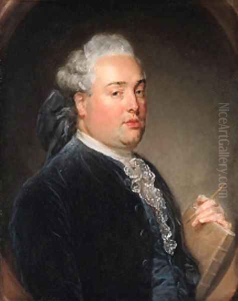 Portrait of a man, half-length, in a blue jacket, a book and pen in his left hand, in a painted oval - view 1