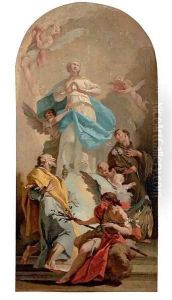 The Immaculate Conception with Saints Joseph and Anthony, in a painted arched top