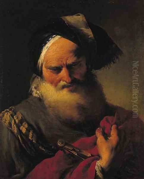 An astronomer in oriental robes, a caliper in his right hand - view 1