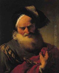 An astronomer in oriental robes, a caliper in his right hand by Giovanni Battista Pittoni the younger