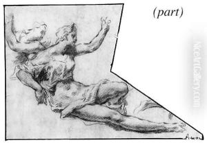 A reclining female figure gesturing to the right, another figure behind A reclining female figure gesturing to the right, another figure behind