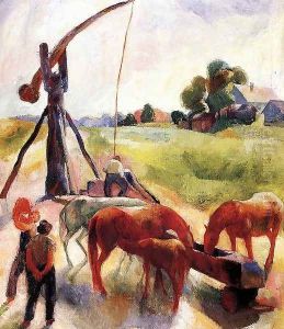 At the Draw Well 1926 by Karoly Patko