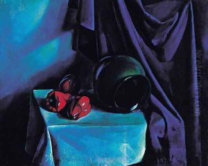 Still Life with a Jug Still Life with Blue Drapery 1920 by Karoly Patko