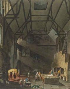 Interior of the Kitchen, Trinity College, Cambridge, from 'The History of Cambridge', engraved by Joseph Constantine Stadler fl.1780-1812, pub. by R. Ackermann, 1815