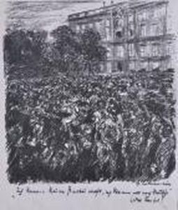 Mass Crowds Marching In Support Of The Emperor's Declaration Of War by Max Liebermann