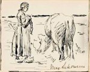 Strickende Kuhhirtin by Max Liebermann