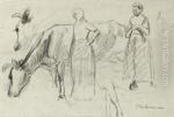 Study With Cow And Farmhands - view 1